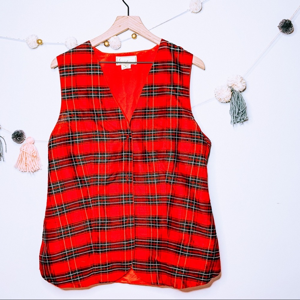 VINTAGE y2k 100% silk holiday tartan vest